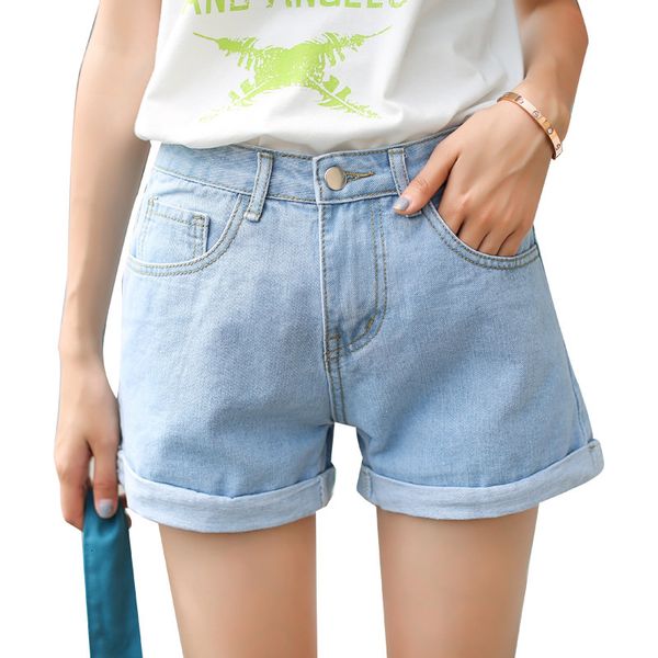 

women's shorts summer high waist denim loose curled wide leg pants large size hole show thin a-line korean students, White;black