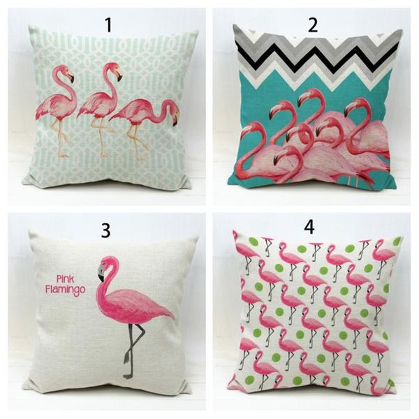 

qisen cotton polyester pink cartoon flamingo colorful floral bird world pattern cushion cover bedroom pillow case pack of 4 cushion/decorati