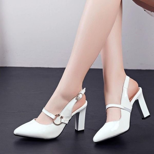 

high heels sandals women slingbacks patent leather black white apricot pointed toe wedding party date ladies shoes