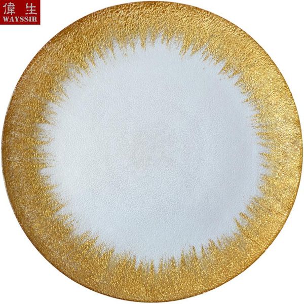 

dishes & plates dia33 cm round shaped silver gold decals transparent glass charger plate wedding party decoration events dinnerware fruit