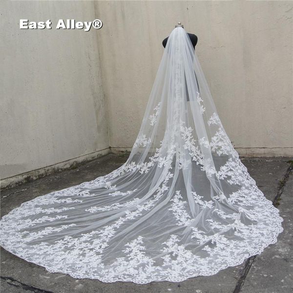 

bridal veils 138" long, 110" wide 1 layer lace applique wedding veil cathedral length with comb, Black