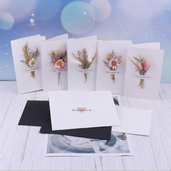 

5pcs/lot gift card wedding invitations love letter envelope hardcover dried flower handwritten birthday thanks giving day cards greeting