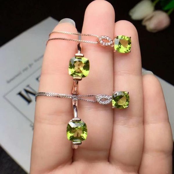 

bracelet, earrings & necklace shilovem 925 silver real natural peridot pendants rings send classic wholesale fine women gift plant party ctz, Black
