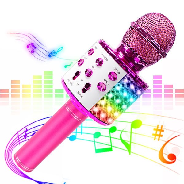 Ws858 Aggiornamento Karaoke Microfono Luci a LED Microfono musicale Microfono wireless per famiglia Ktv Canto portatile Mike