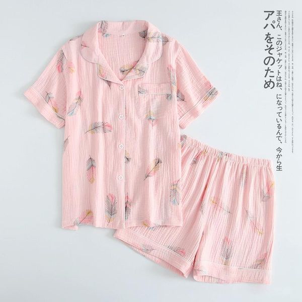 

womens sleepwears ladies summer short sleeved shorts pajamas 100% cotton crepe home linen service suit simple and beautiful comfortable, Black;red