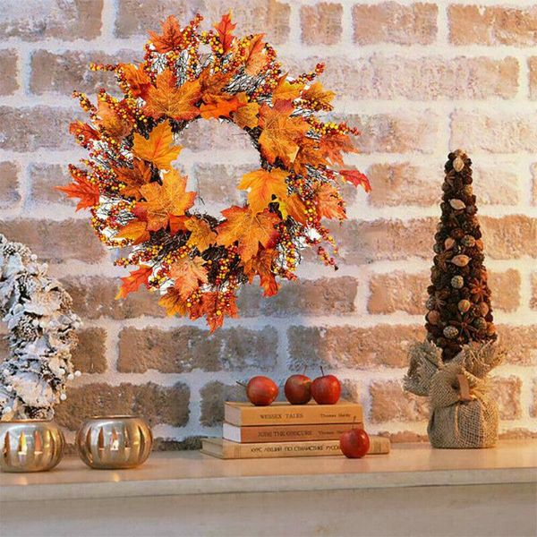 

pumpkin maple wreath autumn color leaves garland halloween home decor garden decoration decorative flowers & wreaths