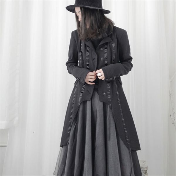 

women's cape spring loose women irregular tassel drawstring trench coat fashion plus size single-breasted windbreaker outwear stre, Black