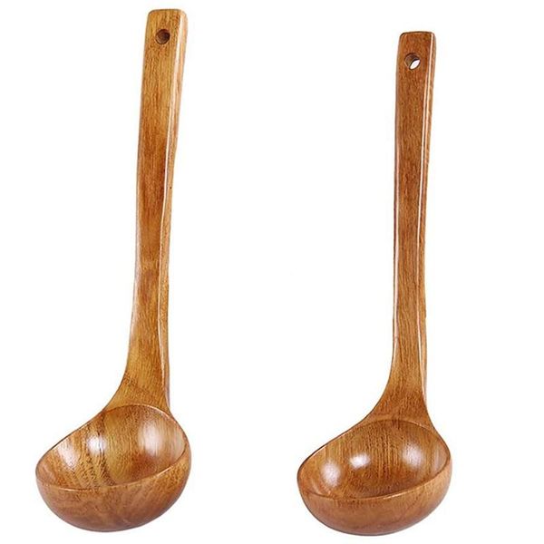 Cucchiai Mestolo da minestra giapponese in legno massello Manico lungo Cucchiaio da cucina Utensile da cucina