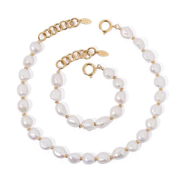 

chains charare natural baroque pearl bead necklace short, Silver