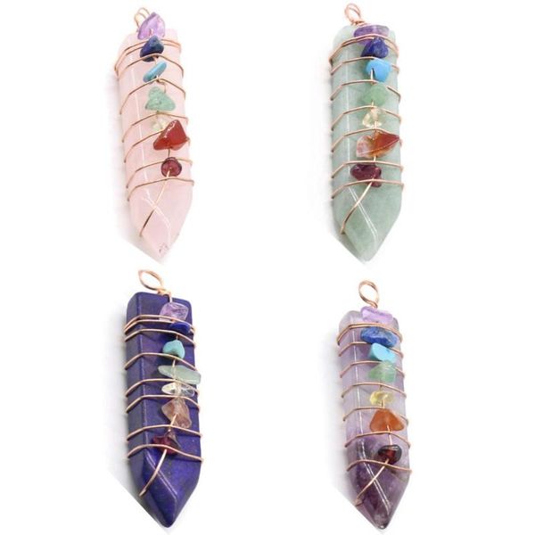 

arrow shape genuine stone pendant charm copper wire wrapped healing point fashion necklace with gold chain diy jewelry necklaces, Silver