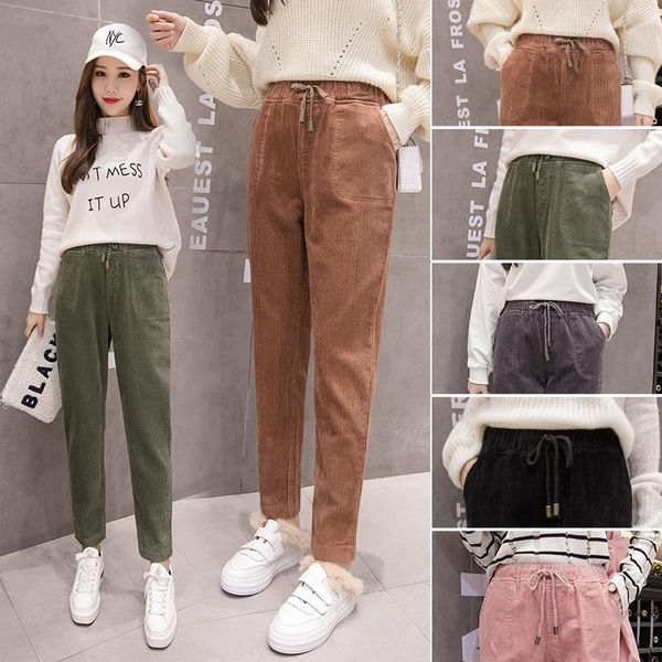 

women's pants & capris 2021 autumn and winter corduroy high waist plus size harem casual loose trousers warm pantalon 17558, Black;white