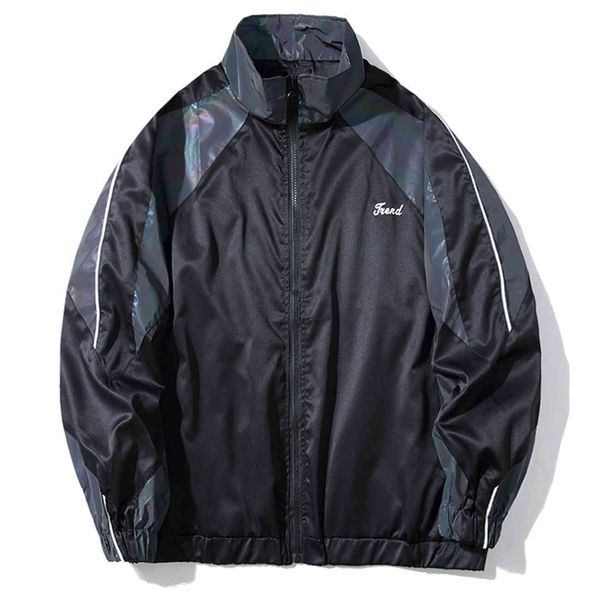 

men's jackets lacible cargo men's reflective hip hop colour block tactical coat fall streetwear harajuku track jacket outwear, Black;brown