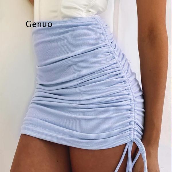 

woman skirts harajuku 2021 spring autumn period ladies knitting thread side draw string elastic womens, Black