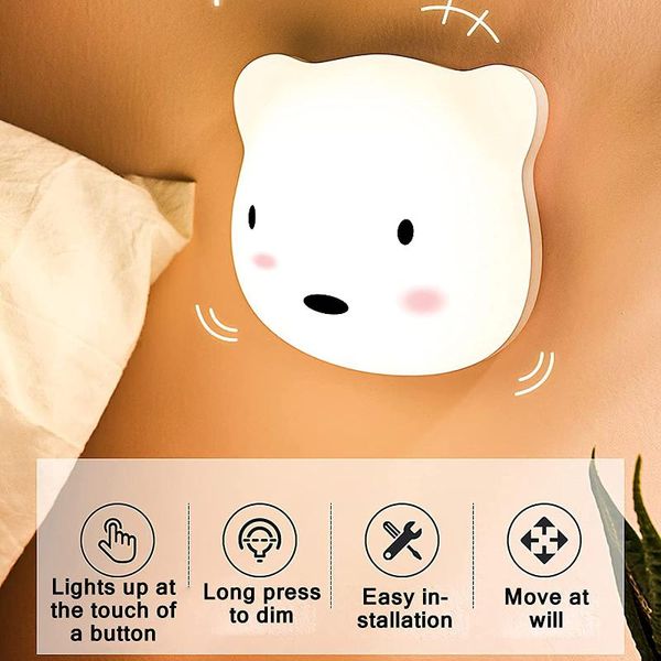 

night lights led bear light cute kidstouch lamp for bedroom bedside rechargeable nursery wall home kitchen hallway
