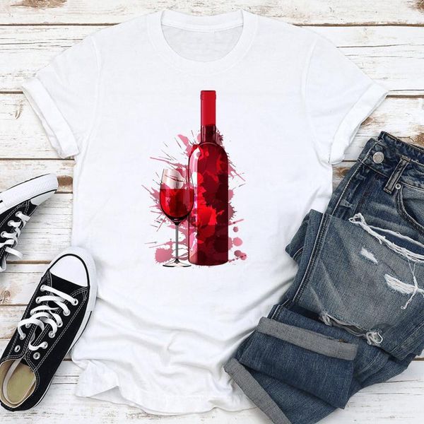 

women's t-shirt summer wine 2021 casual style clothing women fashion clothes print cartoon short sleeve tshirt female tee graphic, White