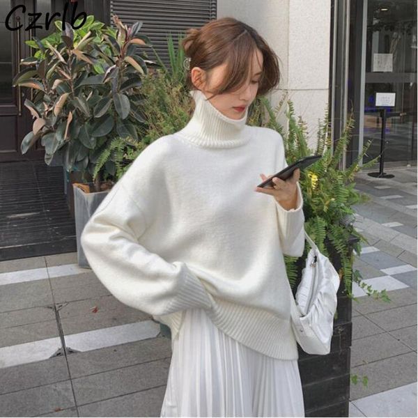

women's sweaters pullovers women 4 colors turtleneck knitwear lovely korean style tender elegant lady all-match solid causal clothes ch, White;black
