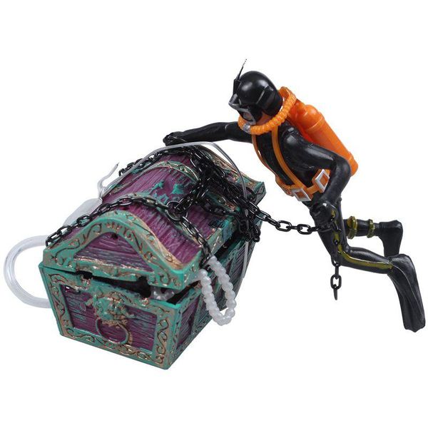 

decorations treasure chest shaped aquarium action air ornament for fish tank aquascaping color:black