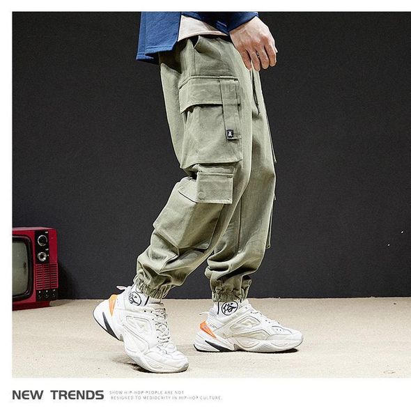 

casual men tactical joggers cargo pants multi-pocket fashions black army trousers male streetwear