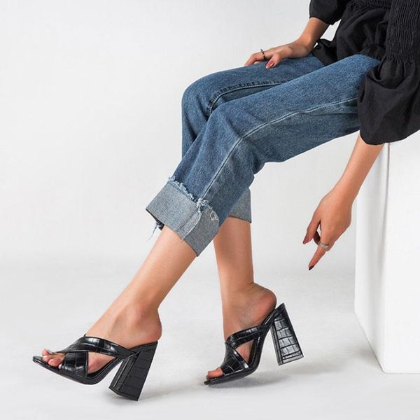 

slippers plus size 35-42 ladies footwear chunky high heels summer slide slipper open toe black flip flops pink yellow pumps nmfj