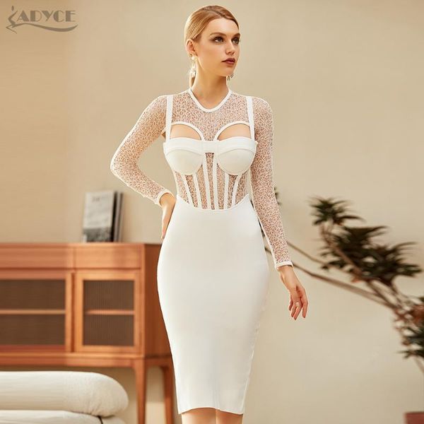 

adyce autumn women black lace long sleeve bandage dress backless hollow out club celebrity runway party bodycon dresses casual, Black;gray