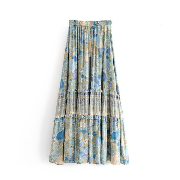 

skirts women boho amethyst maxi skirt tiered ruffle style spring summer bohemian beach holiday seaside elastic waist chic gypsy bo, Black