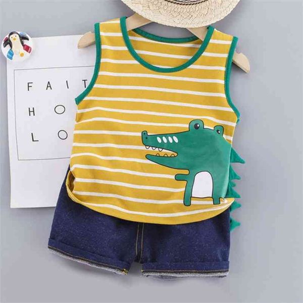 Милый малыш мальчик лето набор шаржа печати с коротким рукавом рубашка брюки для детской одежды ребенка 210429