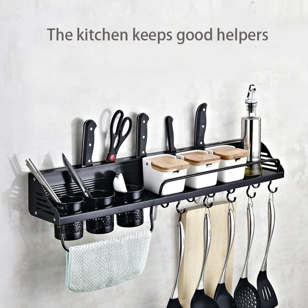

space aluminum black rack punching wall mounted tool holder multifunction kitchen condiment storage & organization