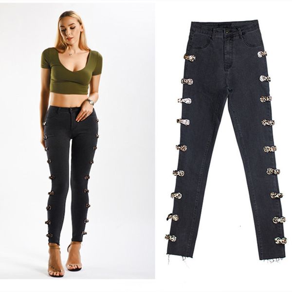 

women's jeans fashion skinny women slim leopard punk style ripped high waist for 25y3, Blue