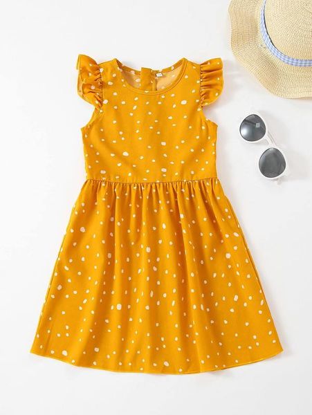 

toddler girls 1pc dalmatian print ruffle trim dress she, Red;yellow