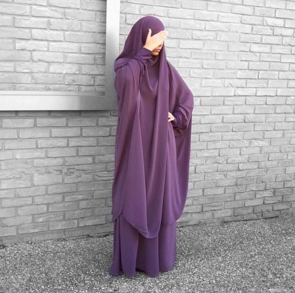 

pieces muslim prayer long sleeve sets robe islamic abaya jilbab khimar women praying hijab dresses f2799 ethnic clothing, Red