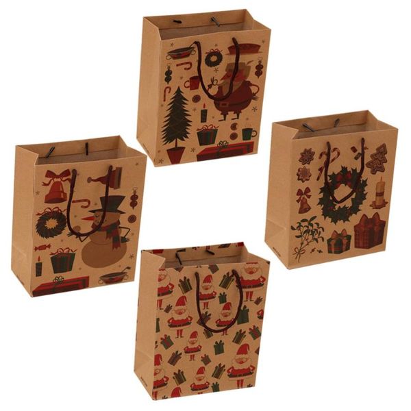 

gift wrap 4pcs christmas kraft paper bags portable cartoon hand bag storage pouch for garment (small size) (random pattern)