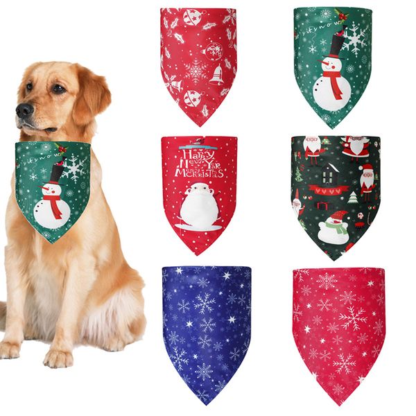 6 cores Cães de Natal Bandana Cão Vestuário Único Lado Poliéster Triângulo Bibs Lenço Acessórios para Gatos Doggy Animais Animais A140