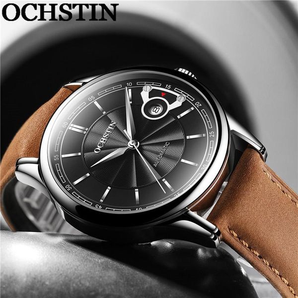 

wristwatches ochstin men watch blue military waterproof male clock sport business genuine leather quartz man wristwatch 602, Slivery;brown