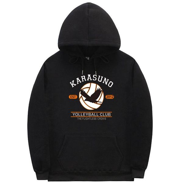 

men's hoodies & sweatshirts japanese anime haikyuu karasuno volleyball club printed hoodie men women pullover harajuku tracksui, Black