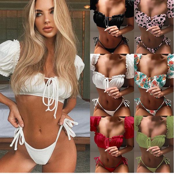 

women's swimwear woman print floral beachwear swimsuit bikini push up set bathing suit women biquini two piece, White;black