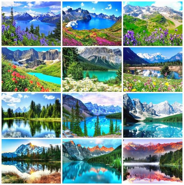 

diamond painting huacan 5d mosaic mountain cross stitch kit landscape home decoration handmade gift