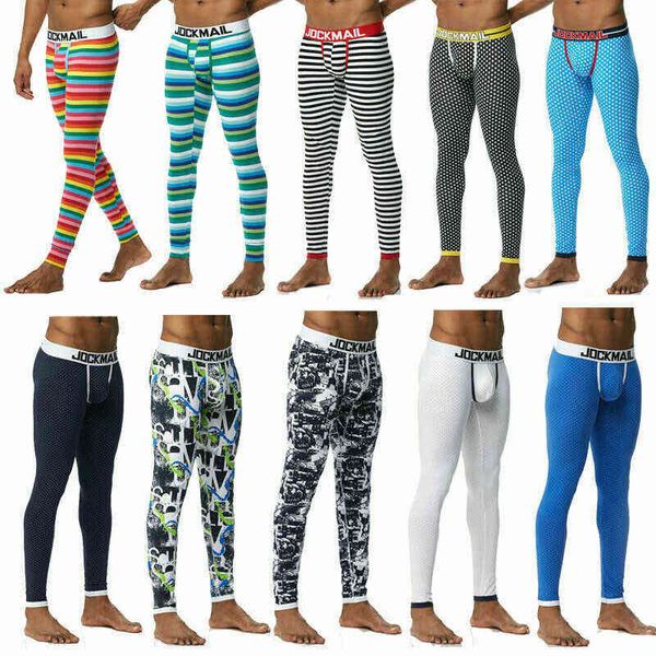 

thermal underwear men long johns thicken mens under pants bottoms pajama low rise tight legging pouch warm, Black;white