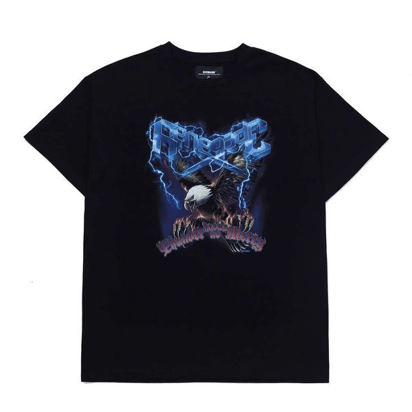 

eagle print short sleeve t-shirt men's high street fashion brand round neck quarter trend loose half, White;black