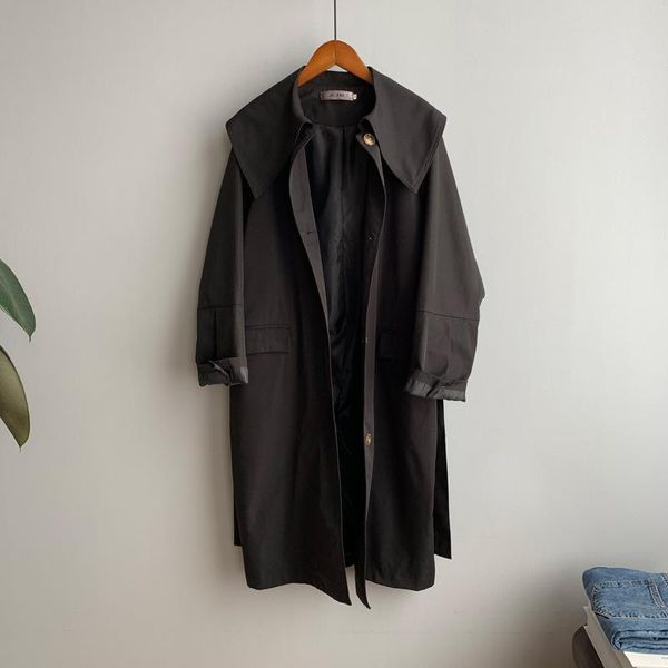 

women's trench coats 2021 spring cotton cute collar women long coat khaki casaco feminino abrigo mujer femme, Tan;black
