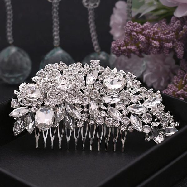 

headpieces luxury rhinestone bridal hair jewelry crystal slide comb for girls combs accessories women tiara, Silver