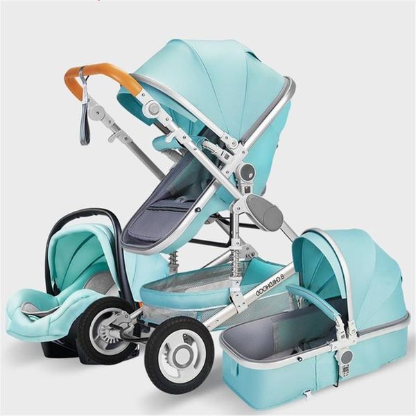 Kinderwagen# Rosa und grauer Kinderwagen 2 in 3 1 Hochlandschaftswagen ECO Lederabsorber Four -Rad Trolley Pushtchair Q240429