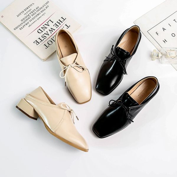 

dress shoes british square toe leather women lace up oxford mules flats vintage laceup brogue woman espadrilles zapatos de mujer mlaf, Black