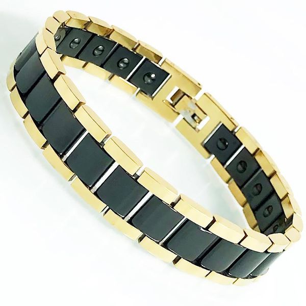 

link, chain men's black ceramic golden stainless steel hand bracelets women's white health care magnetic therapy bangle jewelry gi