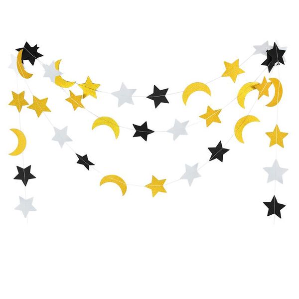 

party decoration glitter moon star bunting banner islamic festival gold black paper garland door hanging decor eid mubarak al-fitr supplies