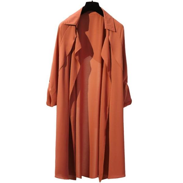 

women's trench coats large size cardigan coat 2021 early spring wear loose casual wild was thin windbreaker solid color a657, Tan;black