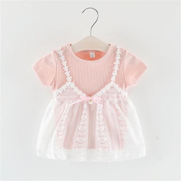 

girl's dresses fake 2 pieces infant baby girls spring summer dress clothing children cute patchwork mesh princess for born, Red;yellow