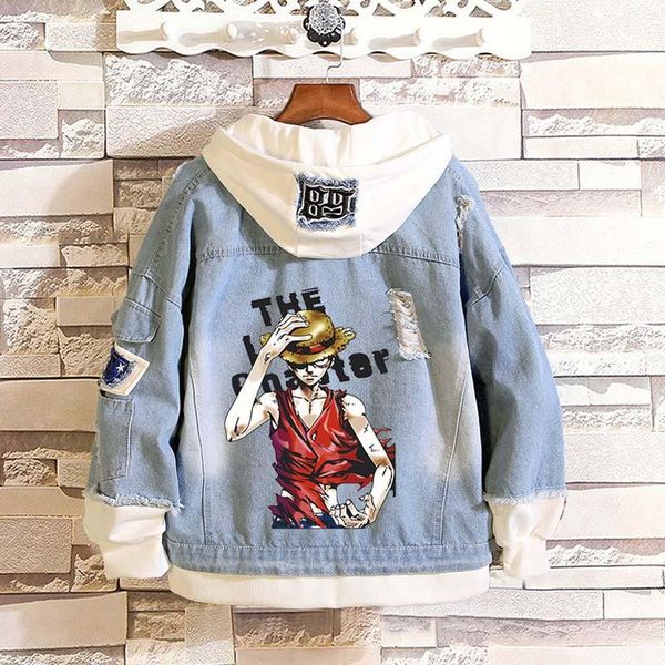 

men's hoodies & sweatshirts fashion cool japan anime mankey d luffy denim jacket jeans cosplay hooded men women spring autumn, Black