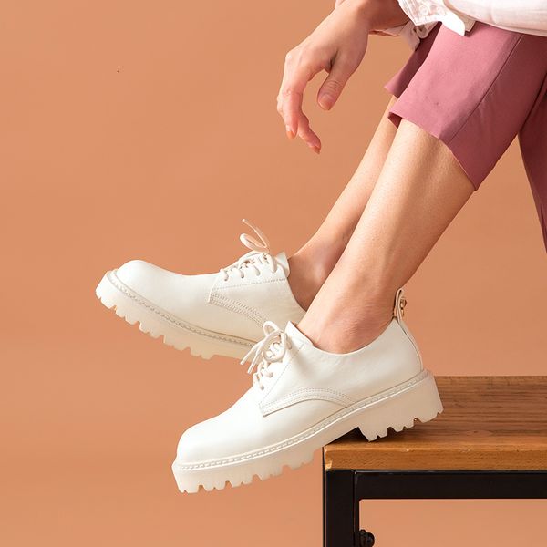 

dress shoes casual platform women cow leather derby shoes lace-up closure round toe ladies flats handmade 21618, Black