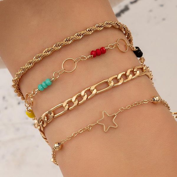 

link, chain tocona 4pcs/sets colorful bead bracelets for women charms hollow out star geoemtry adjustable jewelry accessories 17146, Black
