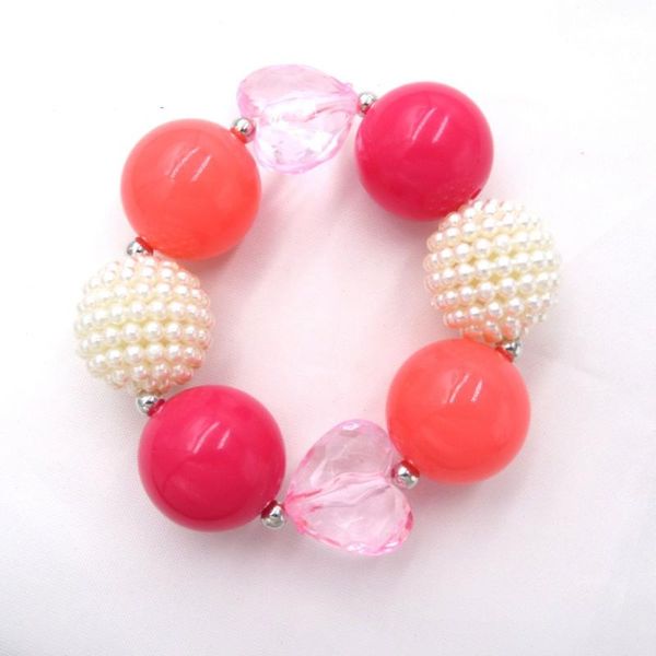 

beaded, strands girls pink heart elastic bracelet bangle baby valentine's day gifts child girl diy hand made chunky bead bubblegum brac, Black